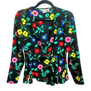 ASOS Black floral print button front peplum blouse top